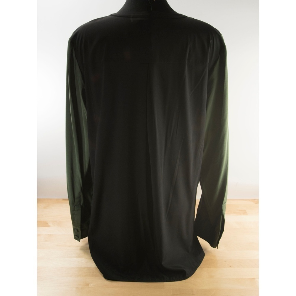 Tory Burch Olive Black Silk Colorblock Blouse 14 - Picture 2 of 4